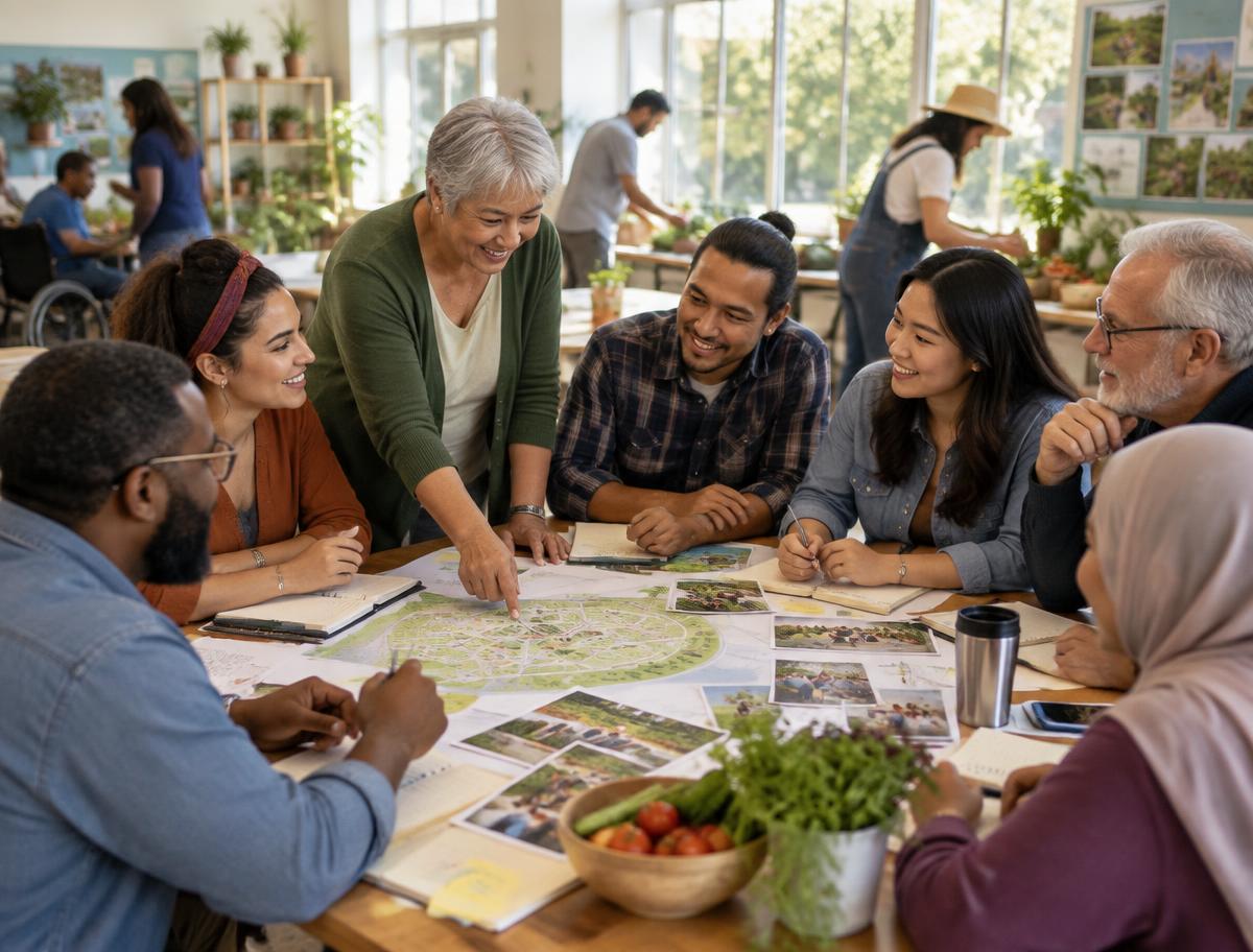 Illustrative scene of a diverse group planning together